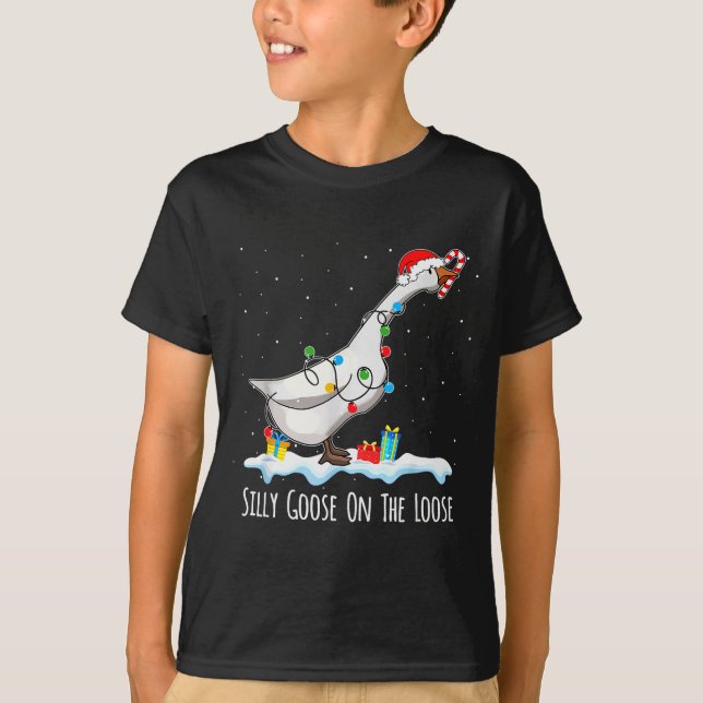 Cute Funny Santa Duck Silly Goose On The Loose Chr T-Shirt (Front)