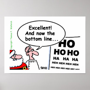 Cute Funny Santa Optometrist Eye Test Cartoon Poster