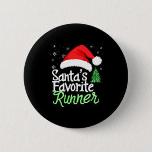 Cute Funny Santa's Favorite Runner Christmas Run H 6 Cm Round Badge