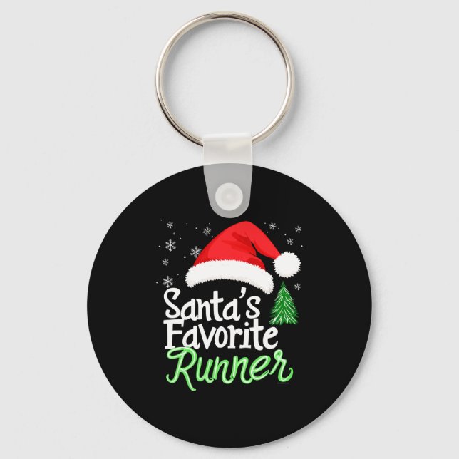 Cute Funny Santa's Favorite Runner Christmas Run H Key Ring (Front)