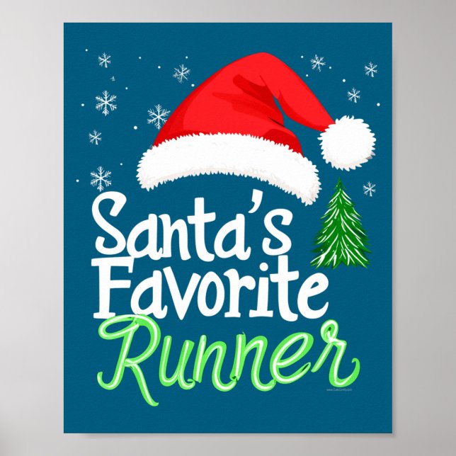 Cute Funny Santa's Favorite Runner Christmas Run H Poster (Front)