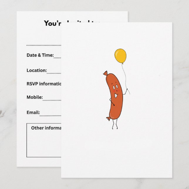 Cute funny Sausage Invitation (Front/Back)