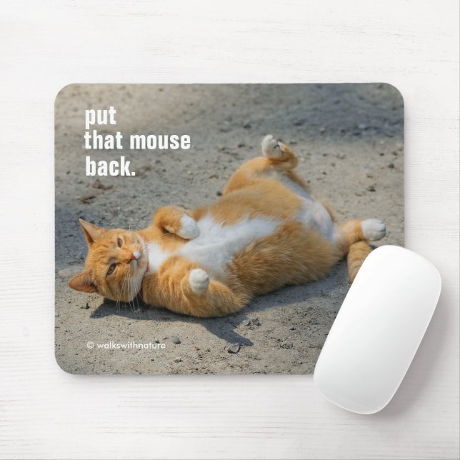 Cute Funny Shadowboxing Orange Cat in the Gravel Mouse Mat (With Mouse)