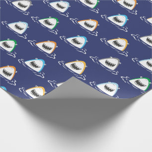 Cute funny Sharks in bright colours on navy blue Wrapping Paper