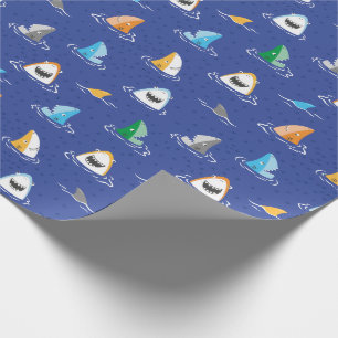 Cute funny Sharks on blue Wrapping Paper