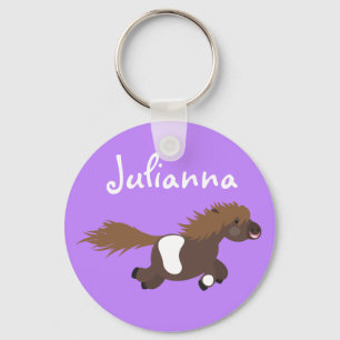 Cute funny Shetland pony cartoon illustration Key Ring