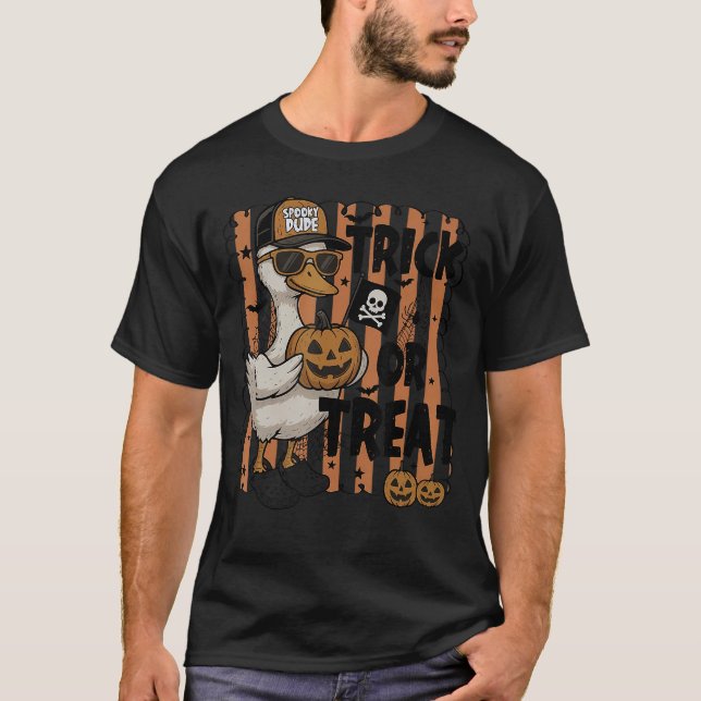 Cute Funny Silly Goose Trick or Treat Duck Preppy  T-Shirt (Front)