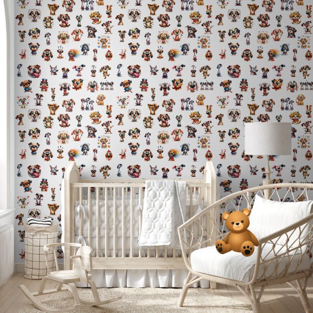 Cute Funny Silly Watercolor Dogs Puppies Pattern Wallpaper (Creator Uploaded)