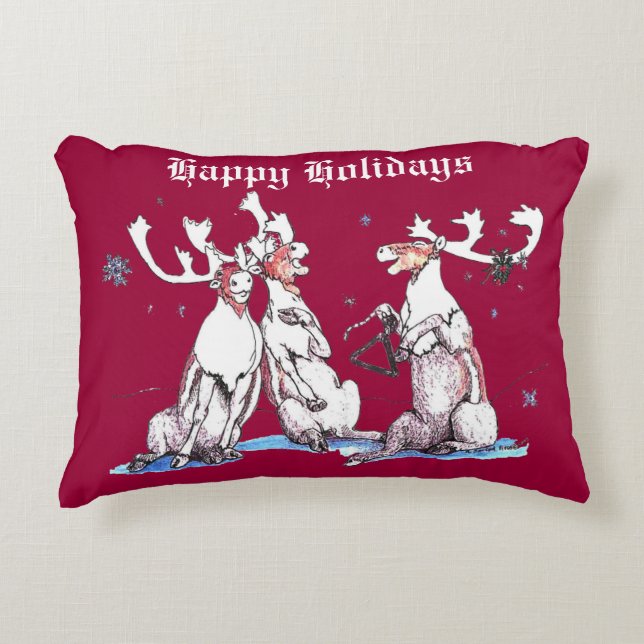 Cute Funny Singing Christmas Caribou Decorative Cushion (Front)