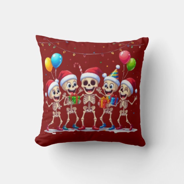 Cute Funny Skeletons Christmas & New Year Celebrat Cushion (Front)