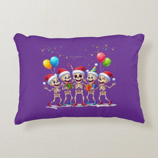 Cute Funny Skeletons Christmas & New Year Celebrat Decorative Cushion (Front)