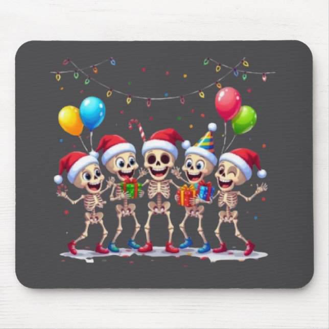 Cute Funny Skeletons Christmas & New Year Celebrat Mouse Mat (Front)