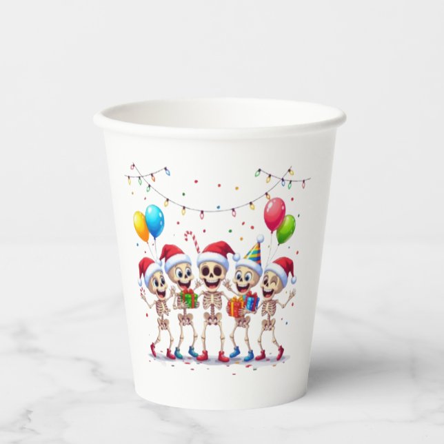 Cute Funny Skeletons Christmas & New Year Celebrat Paper Cups (Front)