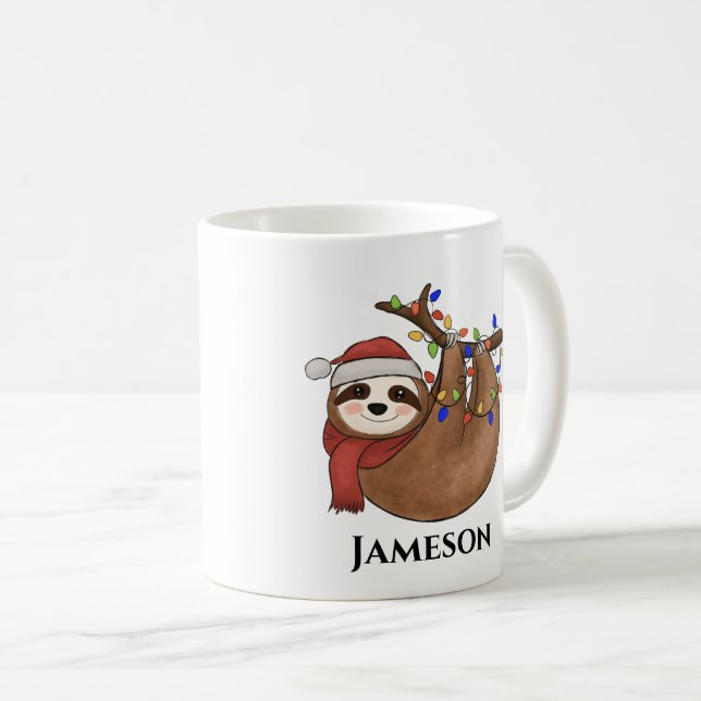 Cute Funny Sloth Christmas Light Coffee Mug (Front Right)