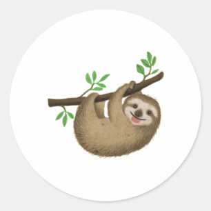 Cute Funny Sloth Hanging on Tree Love Tropical Ani Classic Round Sticker
