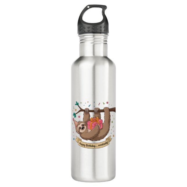 Cute Funny Sloth Happy Birthday 710 Ml Water Bottle (Front)