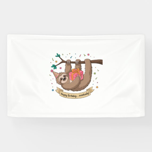 Cute Funny Sloth Happy Birthday Banner (Horizontal)