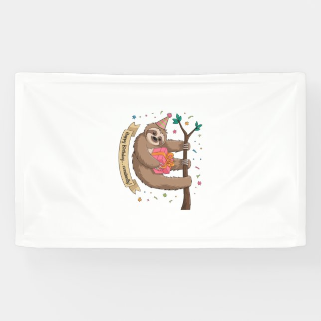 Cute Funny Sloth Happy Birthday Banner (Horizontal)