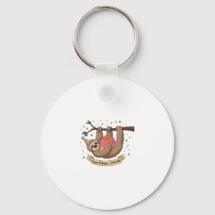 Cute Funny Sloth Happy Birthday Key Ring