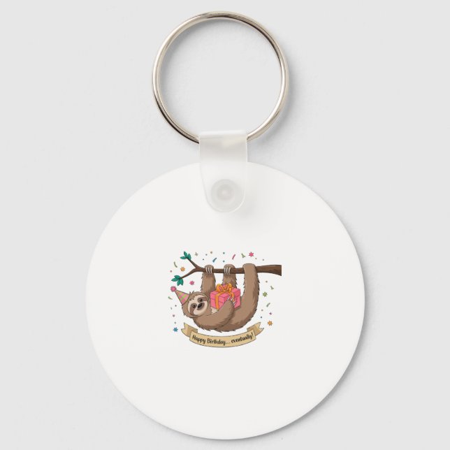 Cute Funny Sloth Happy Birthday Key Ring (Front)