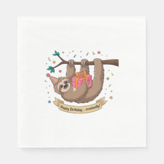 Cute Funny Sloth Happy Birthday Napkin