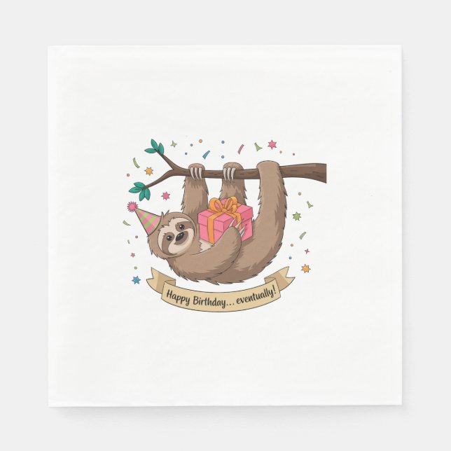 Cute Funny Sloth Happy Birthday Napkin (Front)