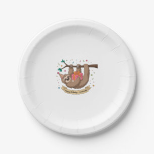 Cute Funny Sloth Happy Birthday Paper Plate