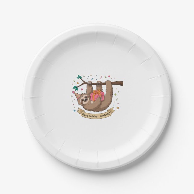 Cute Funny Sloth Happy Birthday Paper Plate (Front)