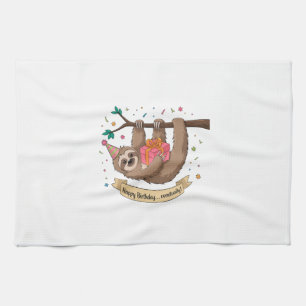 Cute Funny Sloth Happy Birthday Tea Towel