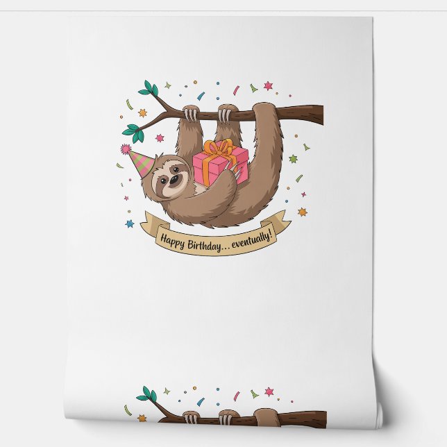 Cute Funny Sloth Happy Birthday Wallpaper (Unrolling)