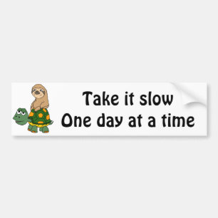 Cute Funny Sloth on Turtle Cartoon Bumper Sticker