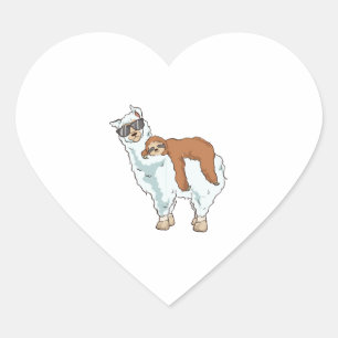 Cute Funny Sloth Riding Llama Heart Sticker