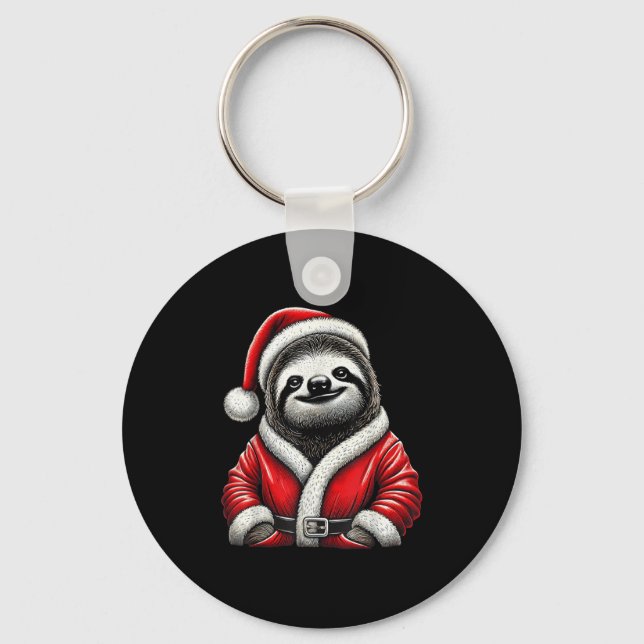 Cute Funny Sloth Santa Claus Christmas Xmas Sloth  Key Ring (Front)