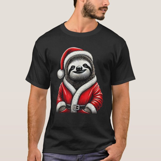 Cute Funny Sloth Santa Claus Christmas Xmas Sloth  T-Shirt (Front)