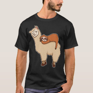 Cute & Funny Sloth Sleeping on Llama Friend T-Shirt