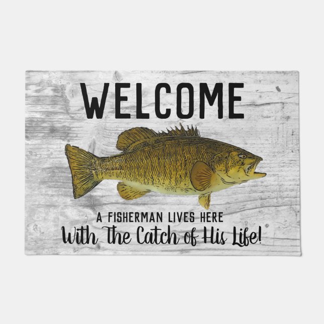 Cute Funny Smallmouth Bass Welcome Fishing Quote D Doormat (Front)