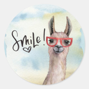 Cute Funny Smile Llama Classic Round Sticker