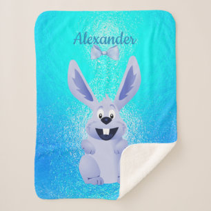 Cute Funny Smiling Bunny Name Personalise Sherpa Blanket