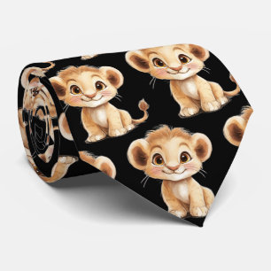 Cute Funny Smiling Lion Cub Black Neck Tie