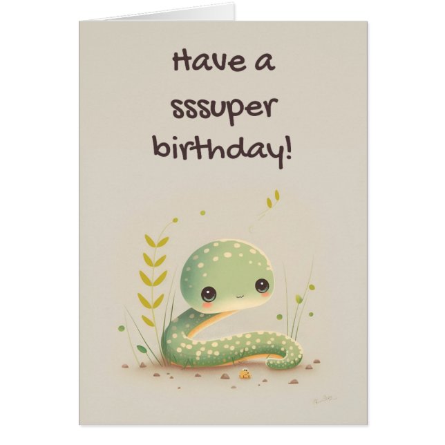 Cute Funny Snake Cartoon Birthday Card (Front)
