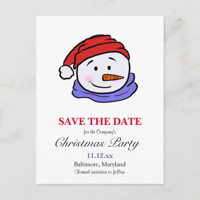 Cute Funny Snowman Drawing | Christmas Party Postcard (Front)