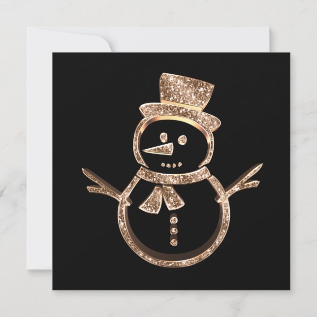 Cute Funny Snowman Modern Black and Gold Christmas Holiday Card (Front)