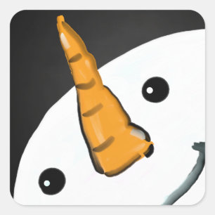 Cute Funny Snowman Smiling Face Christmas Square Sticker