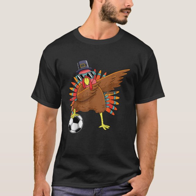 Cute Funny Soccer Thanksgiving Dabbing Turkey Dab  T-Shirt (Front)