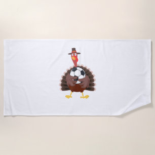 Cute Funny Soccer Thanksgiving Turkey Boys  Beach Towel