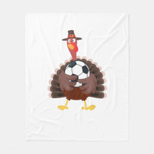 Cute Funny Soccer Thanksgiving Turkey Boys  Fleece Blanket