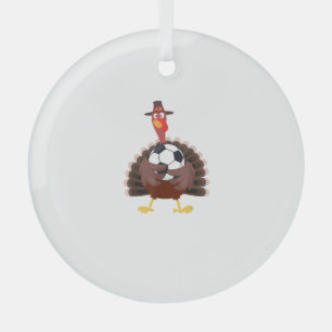 Cute Funny Soccer Thanksgiving Turkey Boys  Glass Tree Decoration
