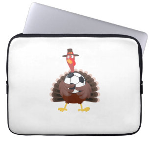 Cute Funny Soccer Thanksgiving Turkey Boys Laptop Sleeve