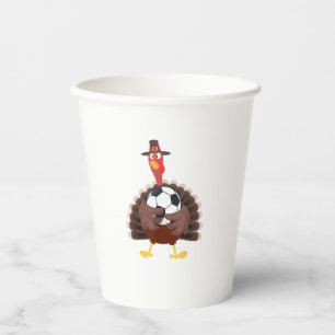 Cute Funny Soccer Thanksgiving Turkey Boys Paper Cups