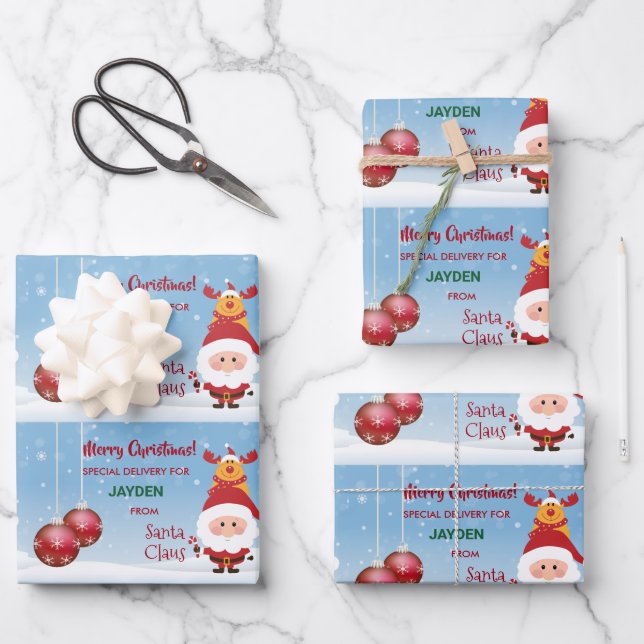Cute Funny Special Delivery Gift Santa Rudolph  Wrapping Paper Sheet (Front)